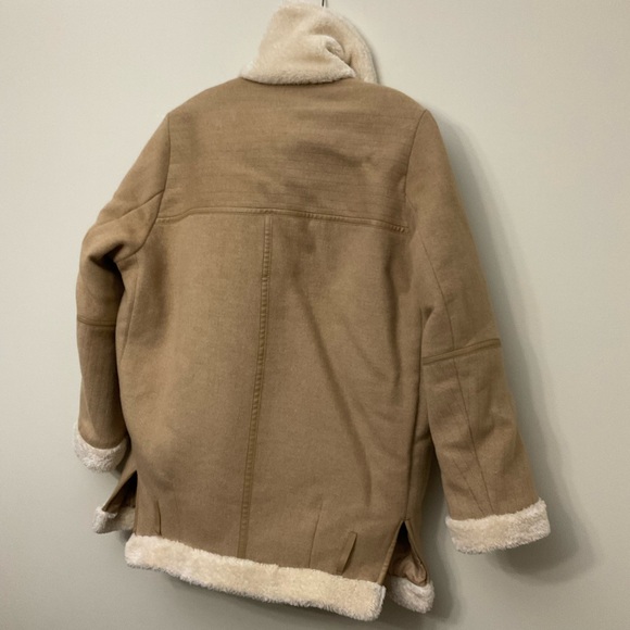 Zara Faux Fur Shearling and Suede Aviator Bomber Jacket Tan Beige Medium - Picture 3 of 13